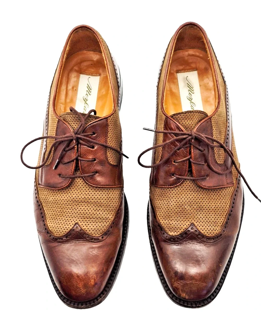 Mezlan Men's Cairo Leather Wingtip Brogue Oxford Shoes 2 Tone Brown Size 10 M
